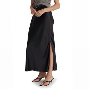 Madewell Black Satin Maxi Skirt with Slit